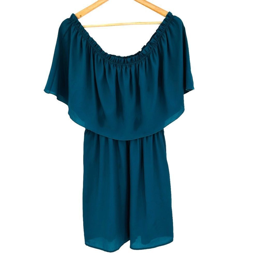 Everly dark teal green off the shoulder ruffle dress size medium